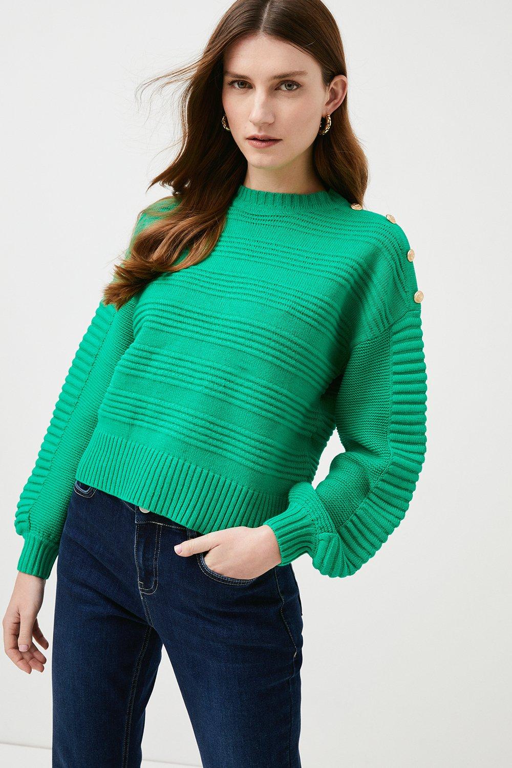 Textured Stitch Military Trim Knitted Jumper | Karen Millen