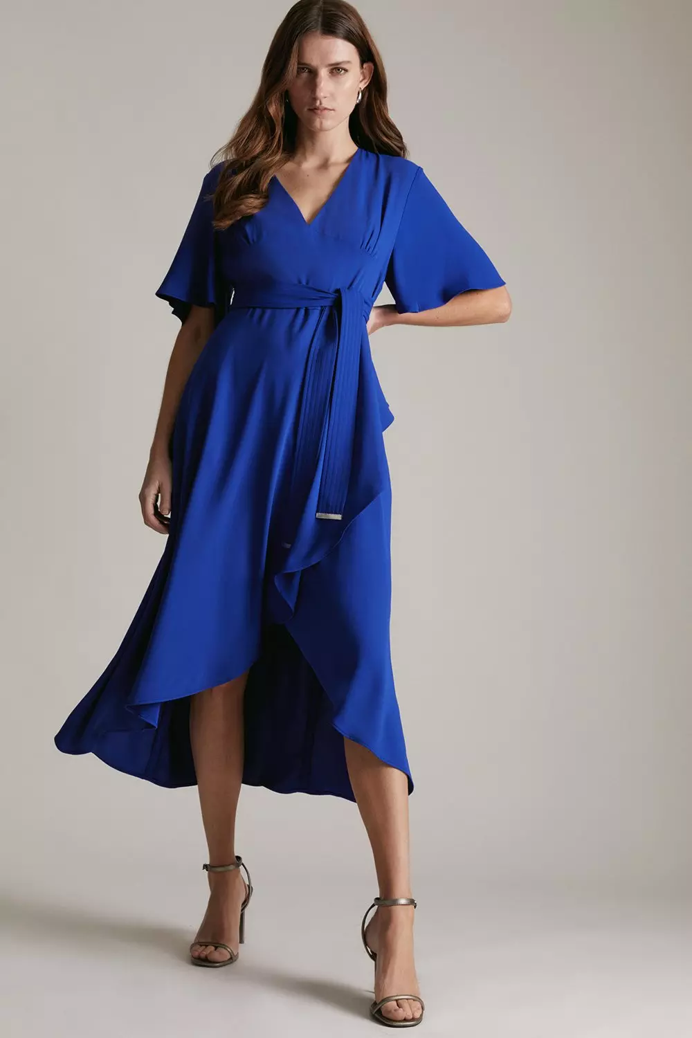 Karen millen blue shop ruffle detail dress