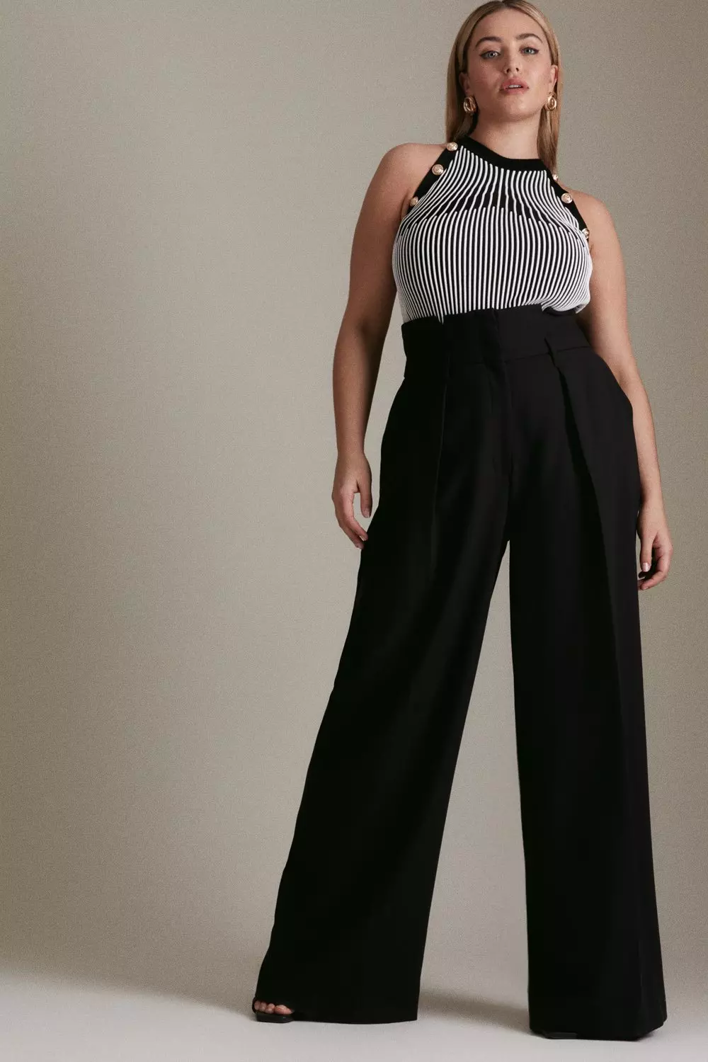 Compact Stretch High Waisted Wide Leg Pants | Karen Millen