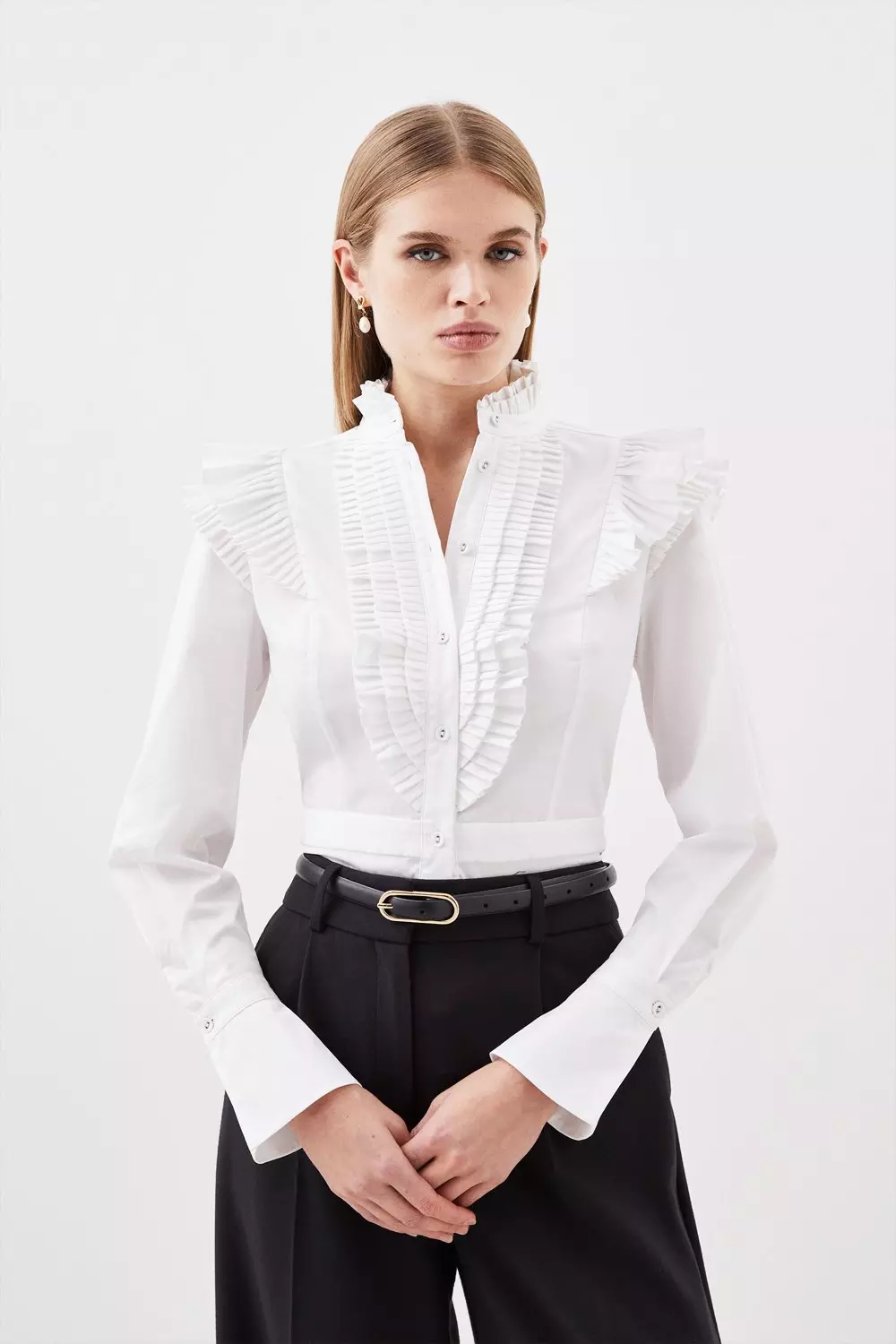 White ruffle best sale top long sleeve