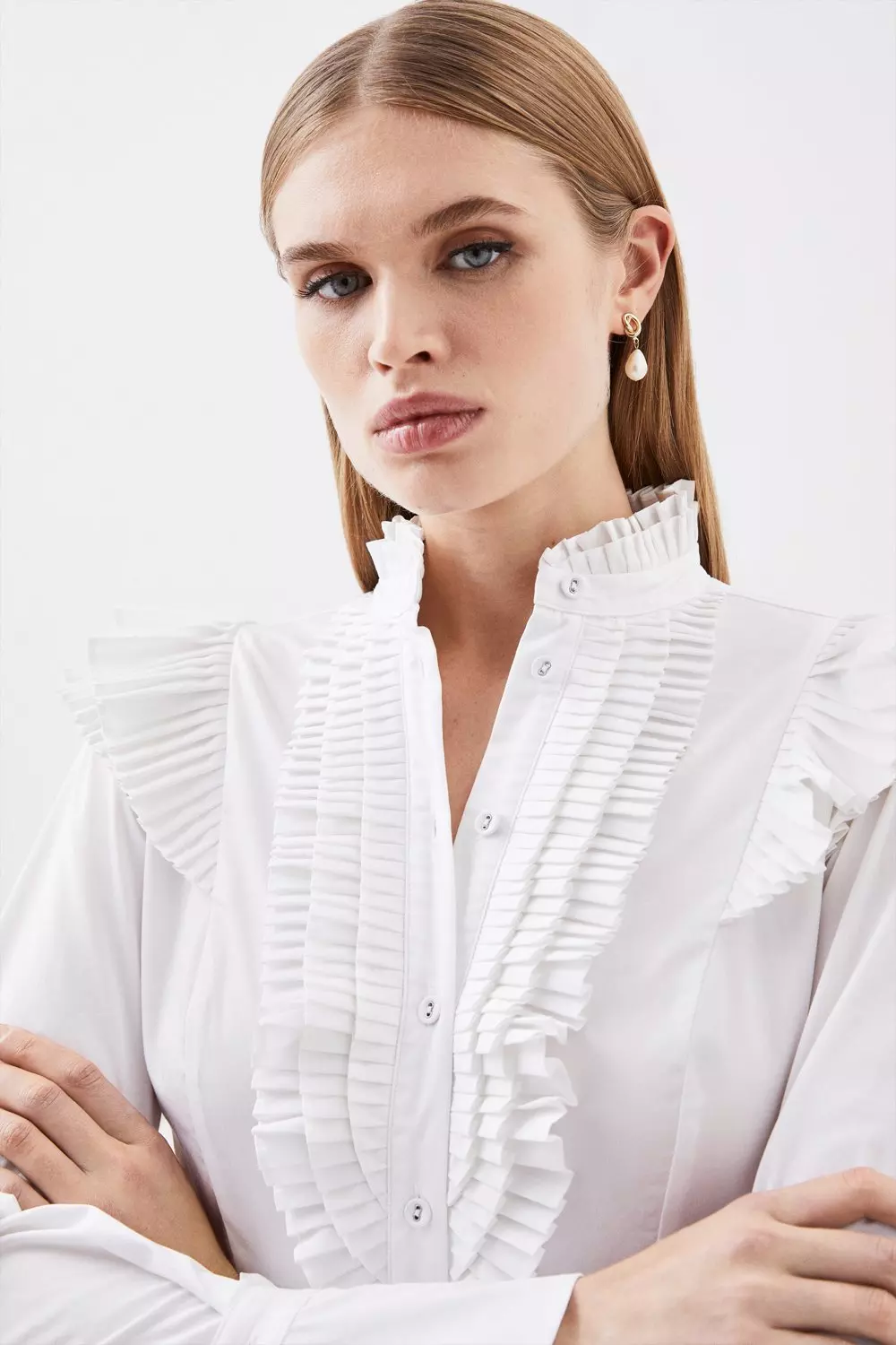 Long Sleeved Pleated Ruffle Shirt