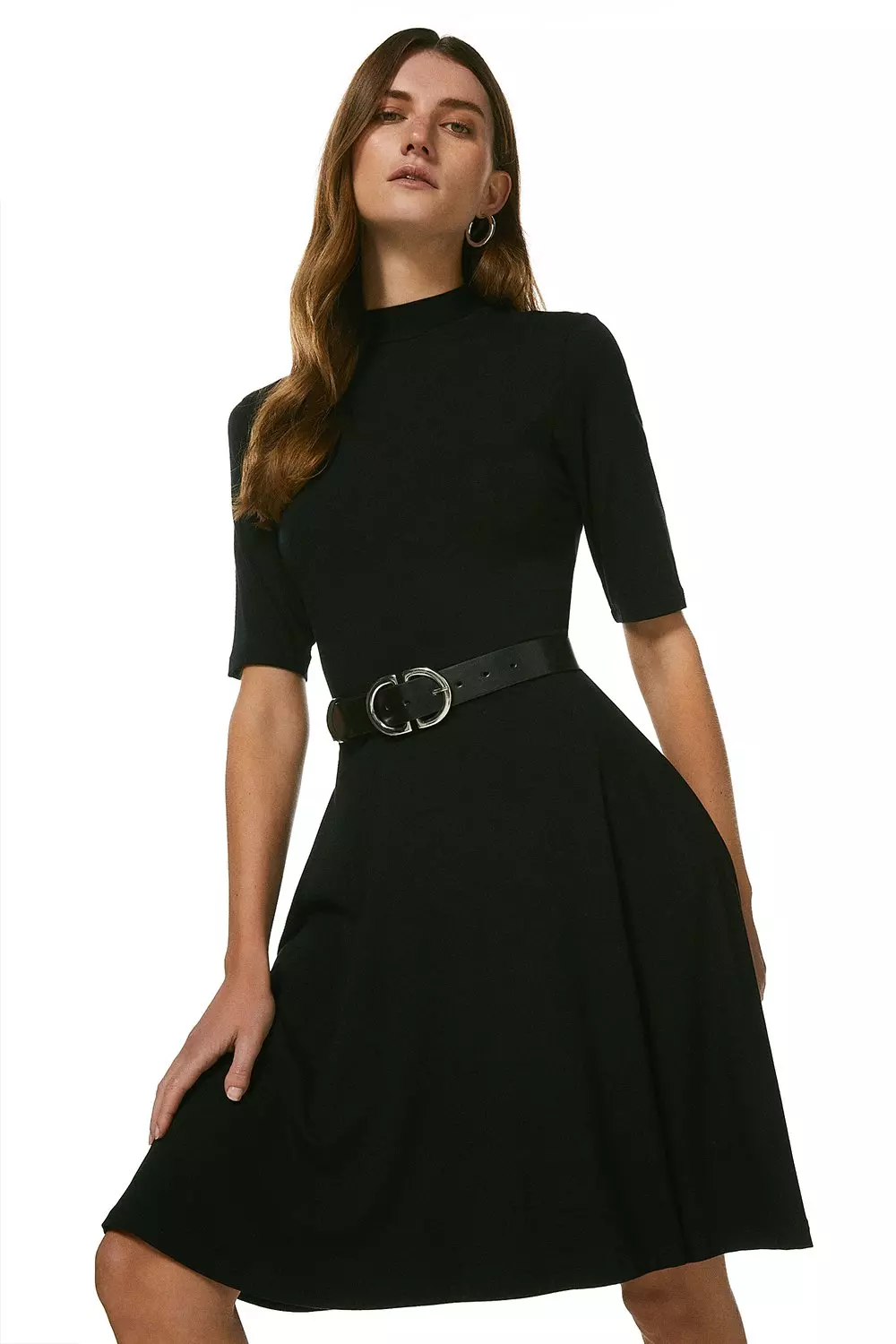 Petite Black Long Sleeve Jersey Mini Dress