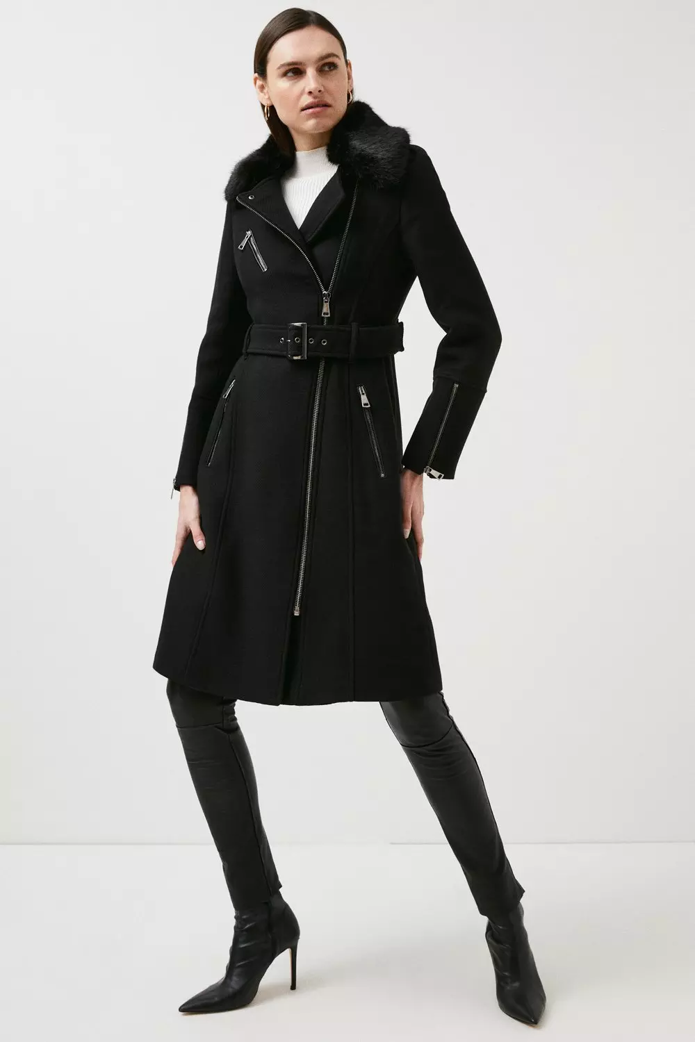 Black wool cheap and leather coat