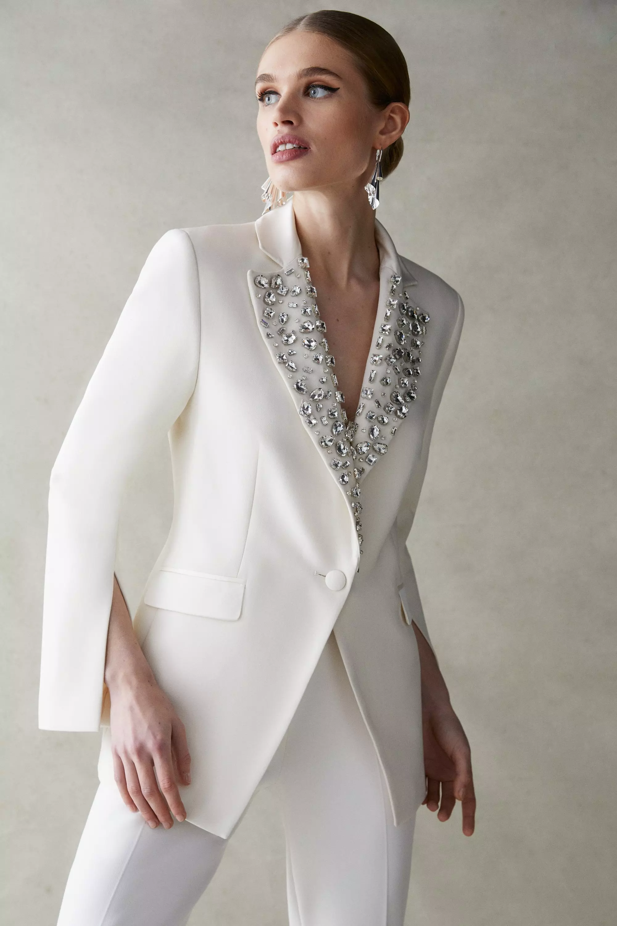 White 2025 embellished blazer