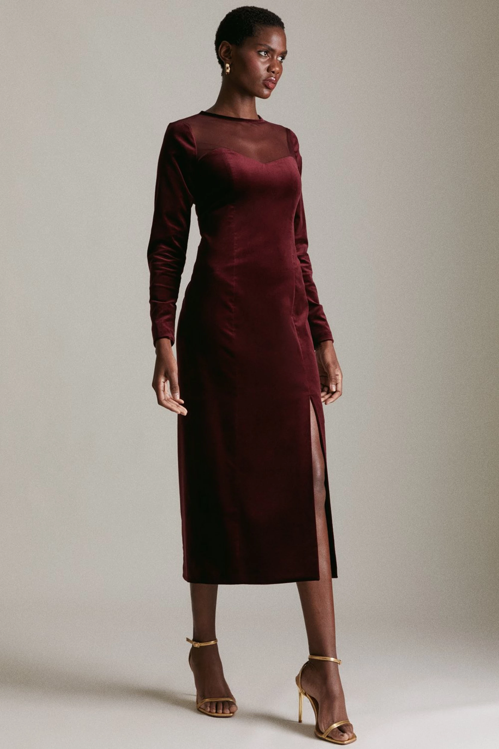 undefined | Italian Signature Velvet & Mesh Midi Dress