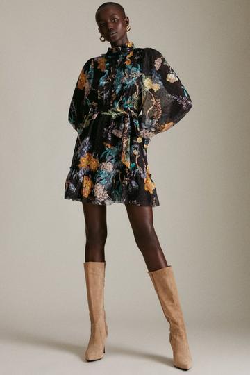Multi Petite Floral Paisley Dobby Woven Short Dress