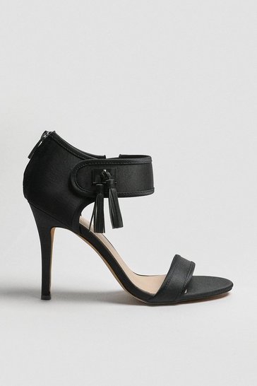 Womens Karen Millen Black Sandals Satin Beaded high heel Ladies Shoes UK Size 