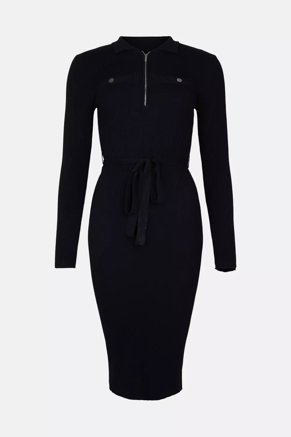 Viscose Blend Rib Knit Belted Trimmed Dress Karen Millen