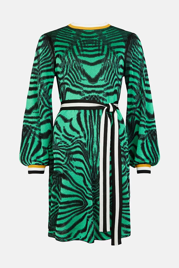 Mirrored Zebra Slinky Jacquard Belted Dress