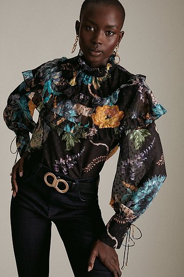 Karen Millen Ivoire Contraste Col haut formelle shirt Bureau Blouse Haut 8 36 TA168 