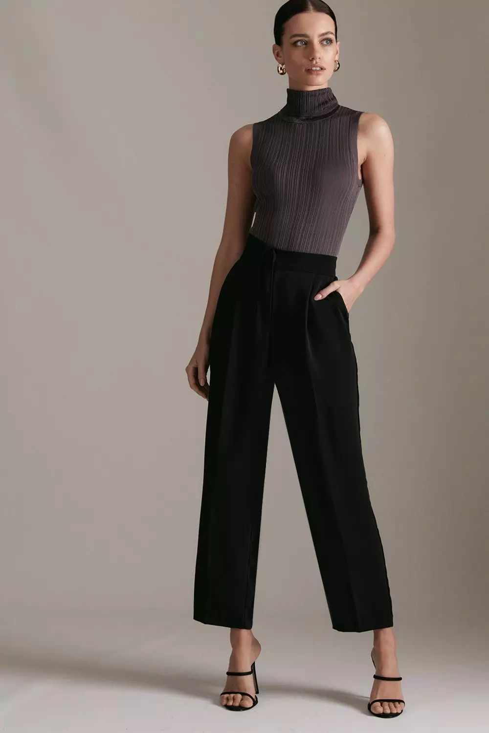 Petite Leather Button Detail Pants