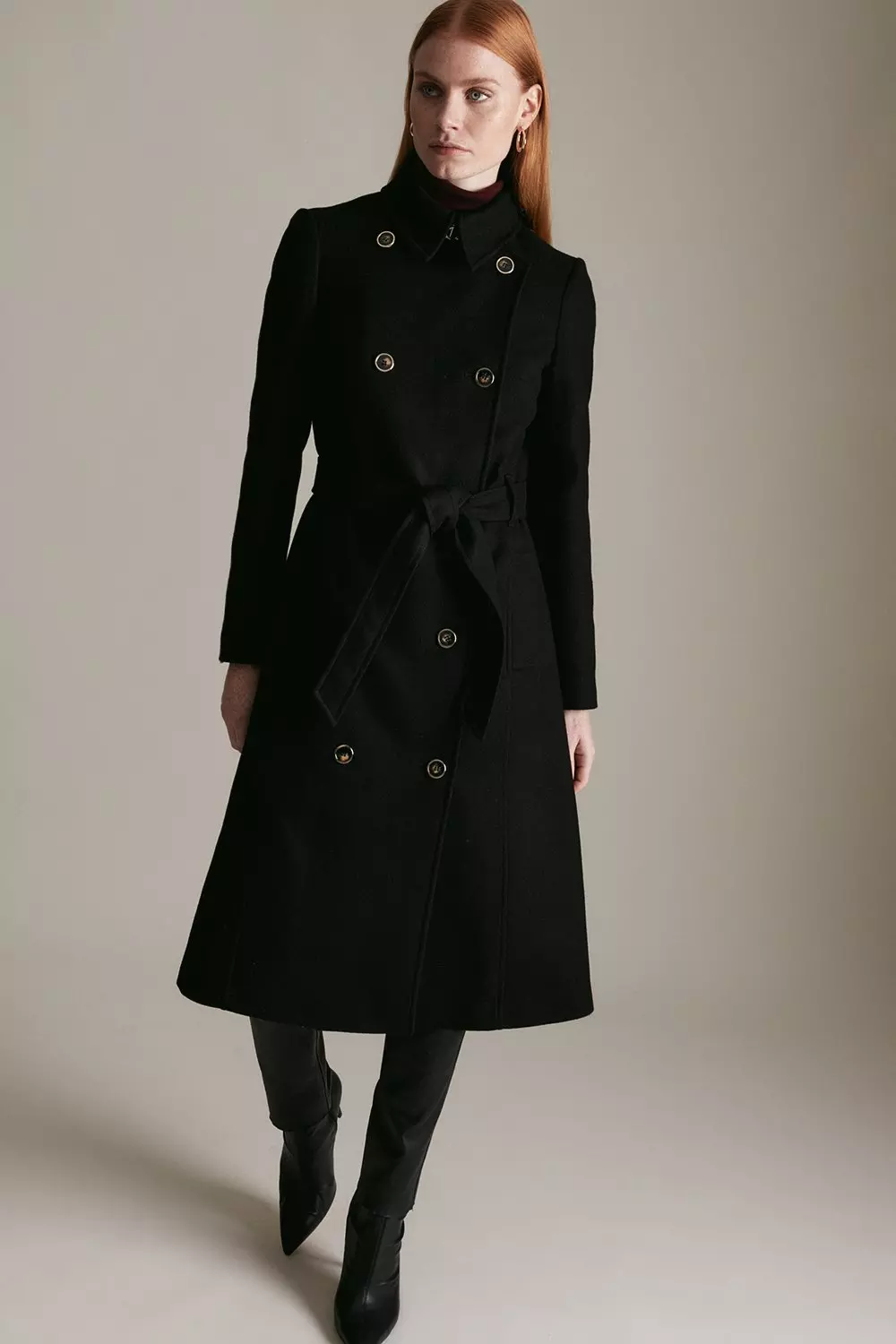 Belted Trench Coat with Criss Cross Collar