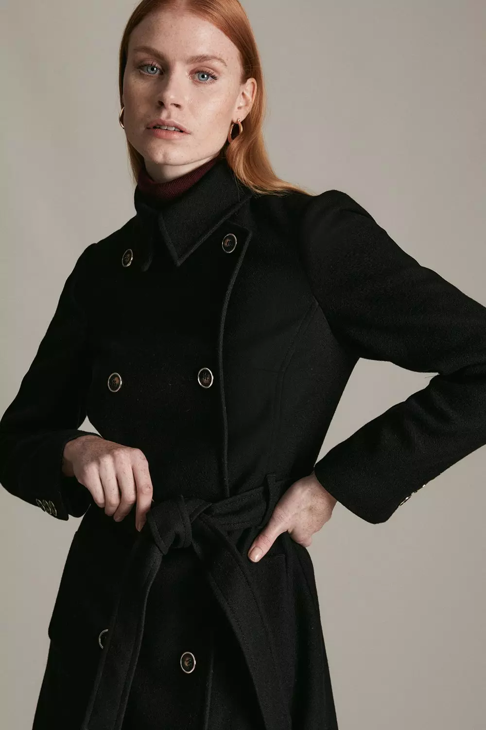 Only Curve Belted Short Trench Coat in Black