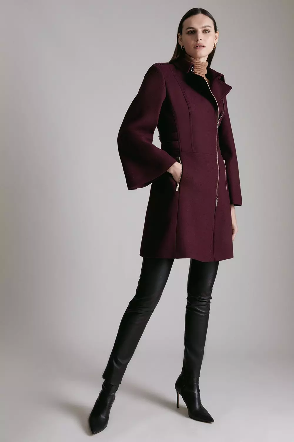 Italian Wool Flared Sleeve Biker Coat