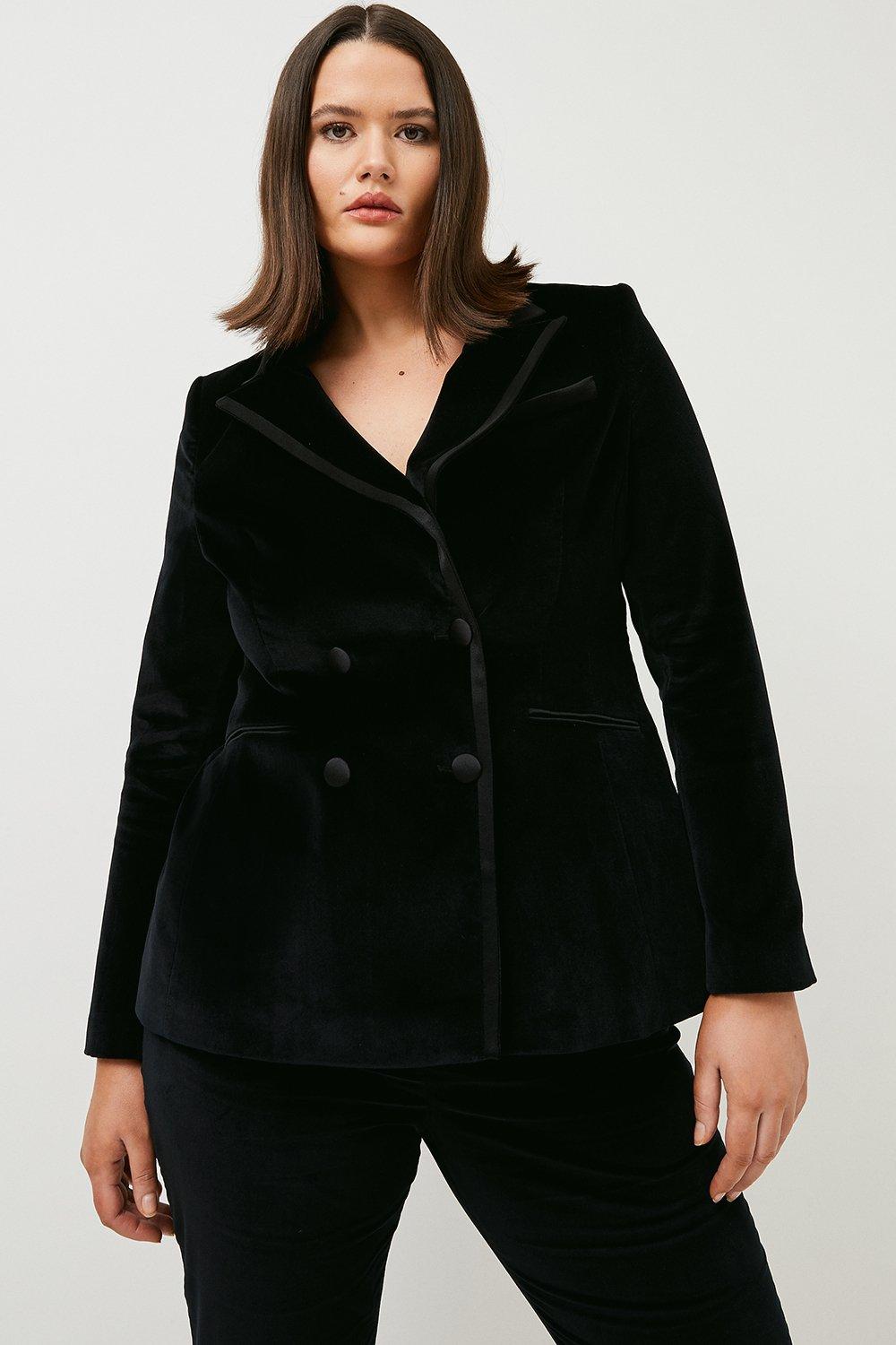 Plus Size Italian Stretch Velvet Blazer Jacket | Karen Millen