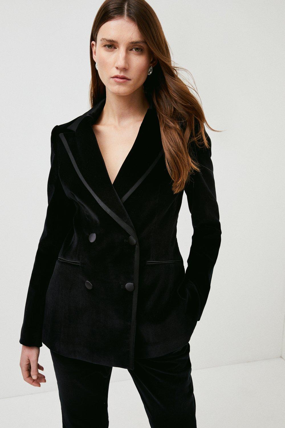 Italian Stretch Velvet Blazer Jacket | Karen Millen