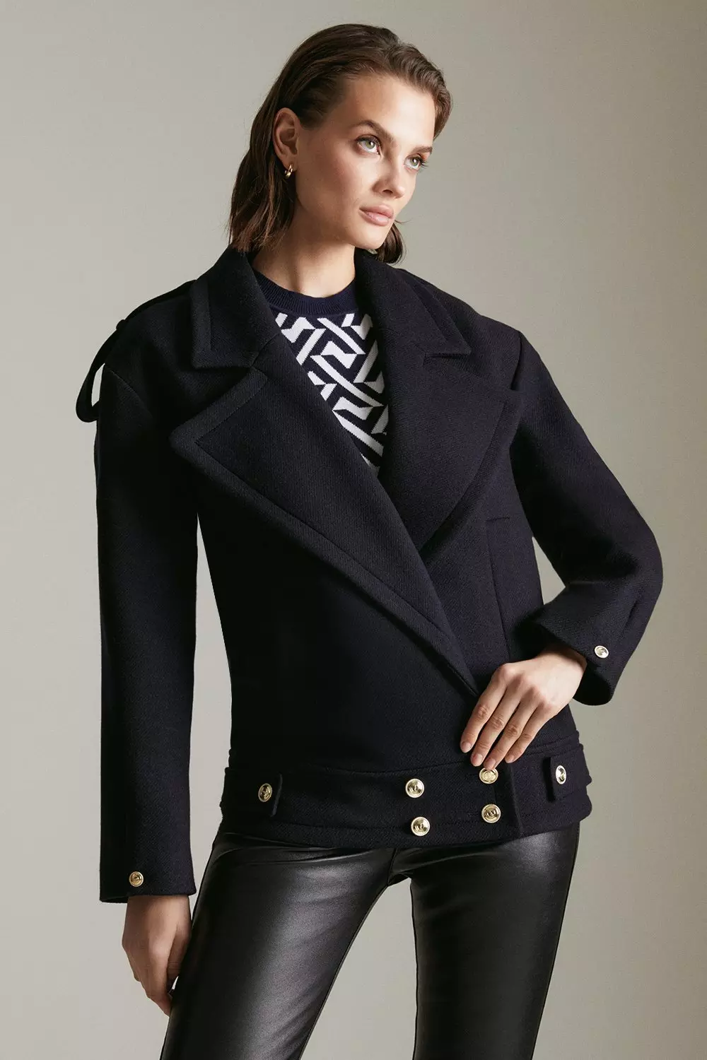 Women's black wool military on sale coat