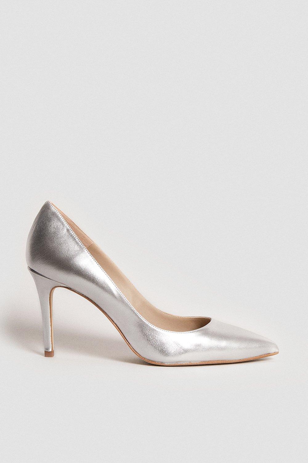 ladies silver court shoes