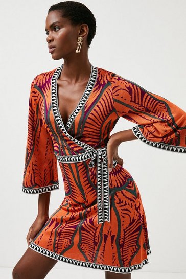 Slinky Havanna Jacquard Knitted Wrap Dress | Karen Millen