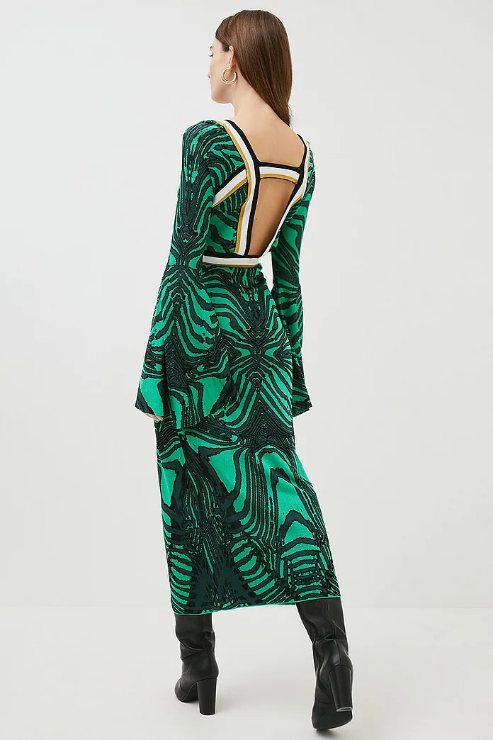 Mirror Zebra Slinky Jacquard Maxi Knit Dress