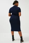 Plus size Rib Collared Dress With Trimmed Skirt | Karen Millen