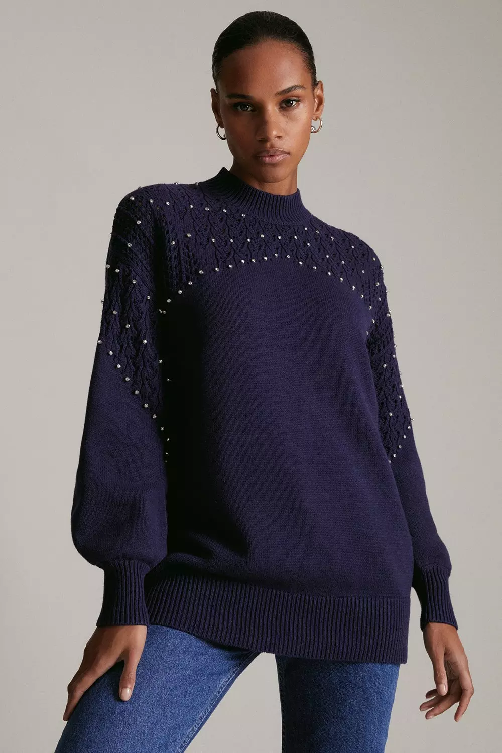 Navy shop embellished jumper