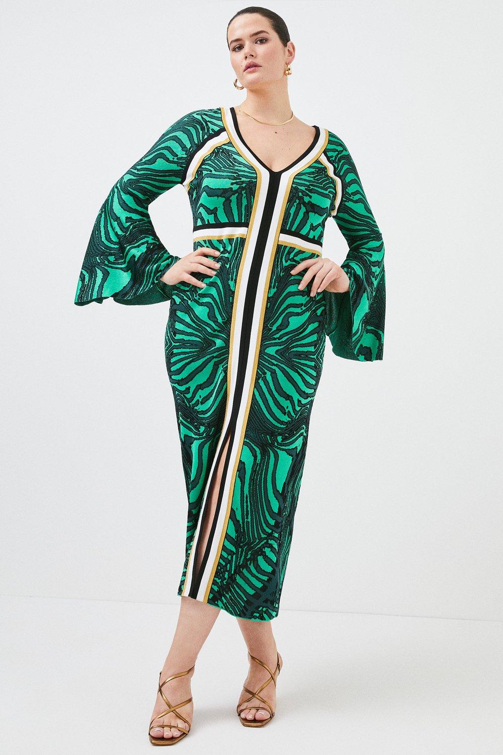 Curve Zebra Slinky Jacquard Maxi Knit Dress | Karen Millen