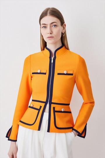 Contrast Piping Bandage Knit Jacket orange
