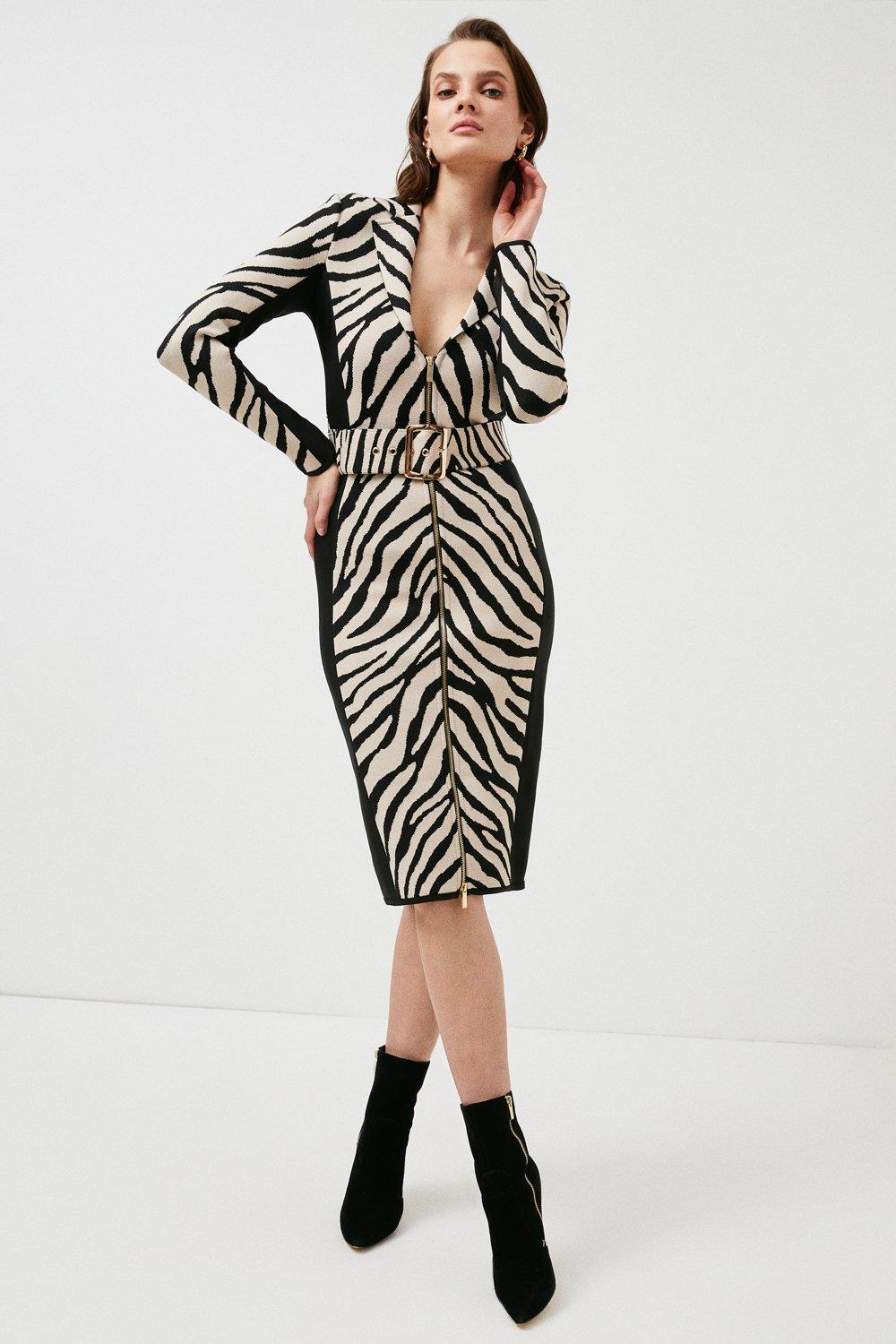 Zebra Jacquard Bandage Belted Dress | Karen Millen