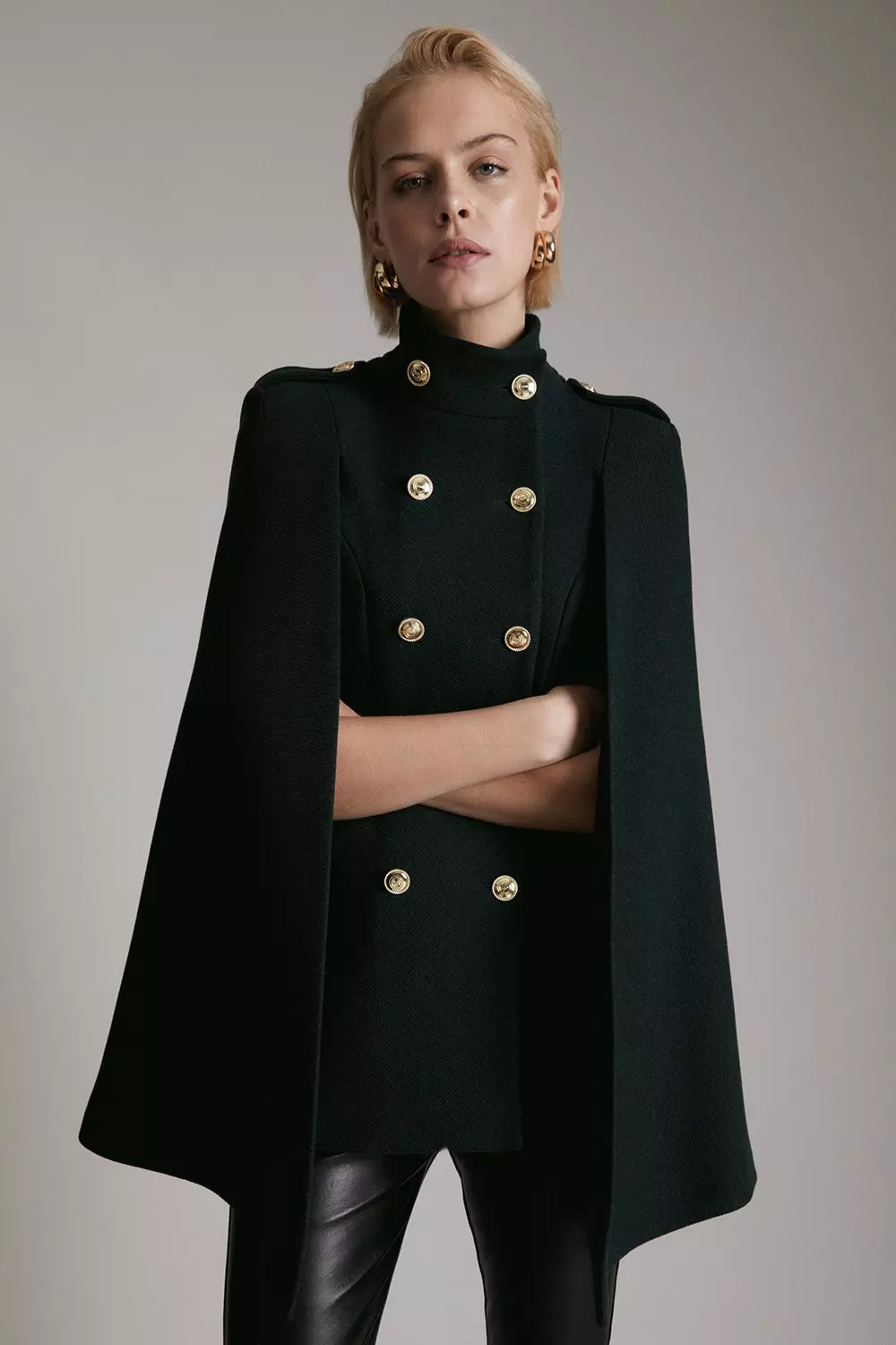 Italian Wool Blend Military Cape | Karen Millen