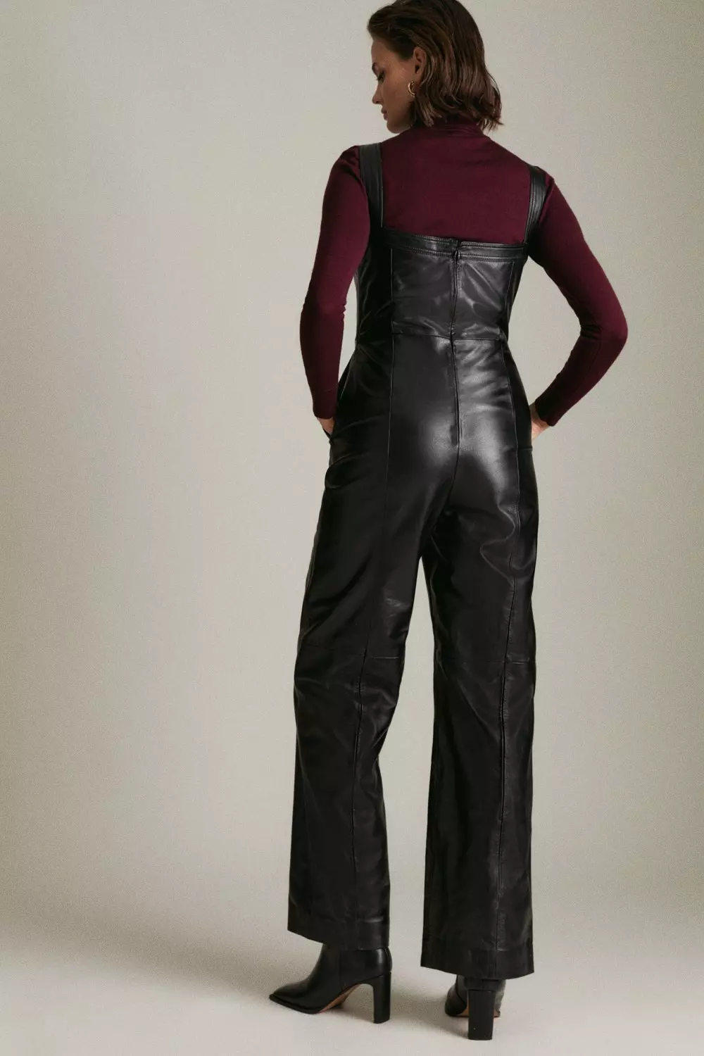 Leather Button Placket Wide Leg Jumpsuit