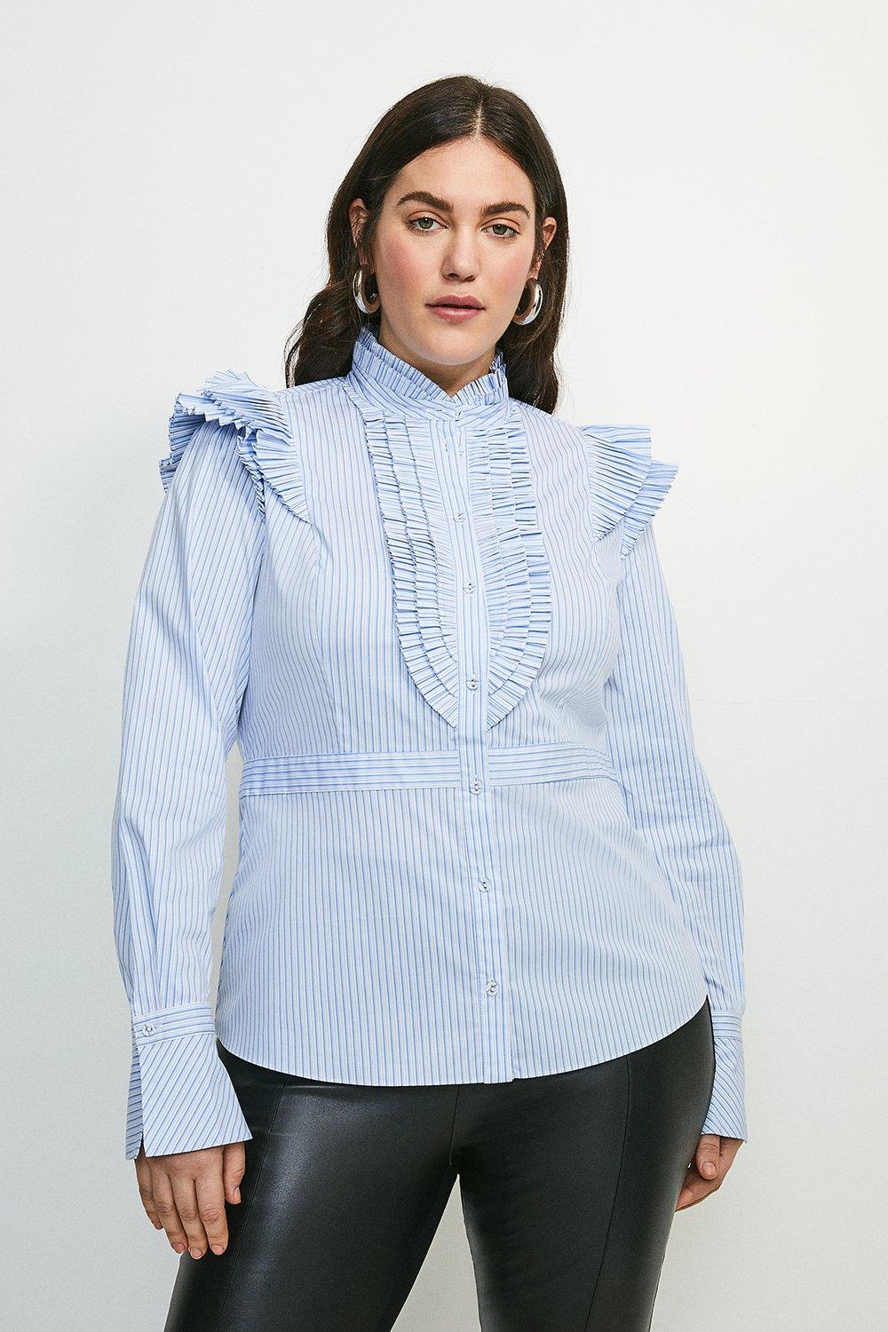 Curve Pleat Ruffle Stripe Shirt | Karen Millen