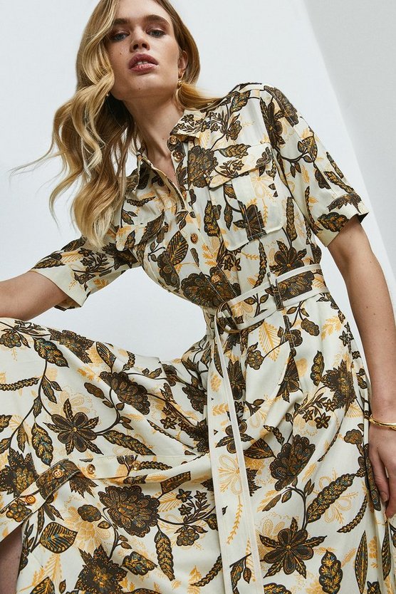 Floral Linen Viscose Shirt Dress | Karen Millen