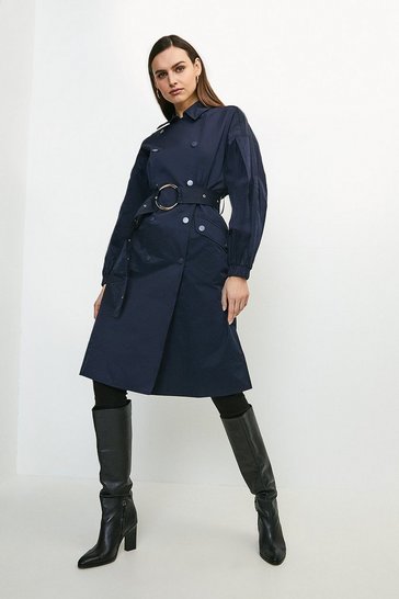 Puff Sleeve Belted Trench Coat