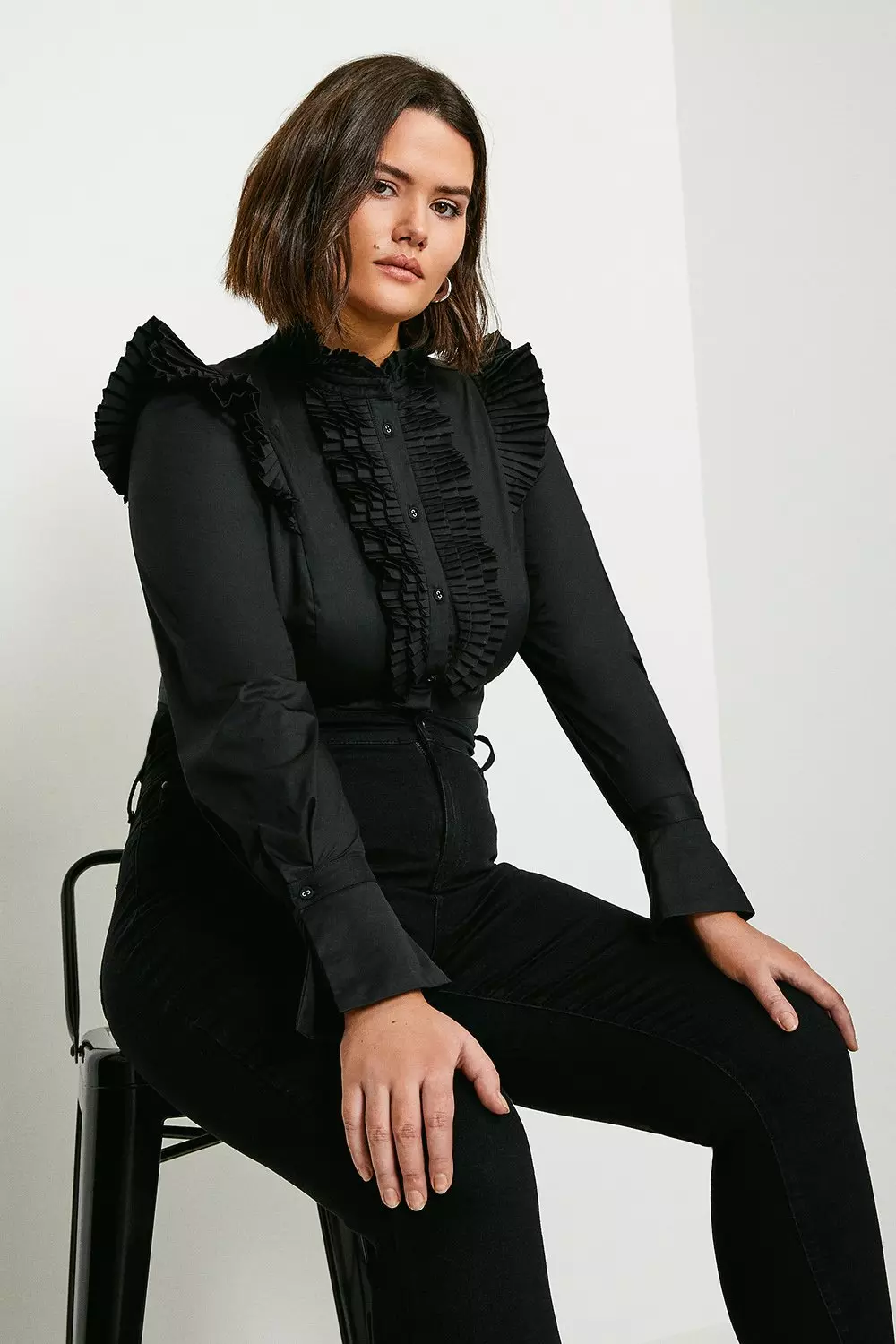 Black long sleeve store shirt with ruffles