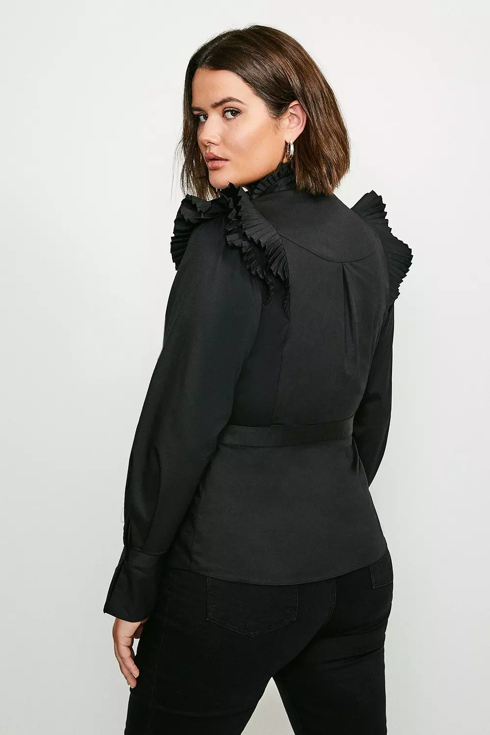 Black ruffle long sleeve clearance shirt