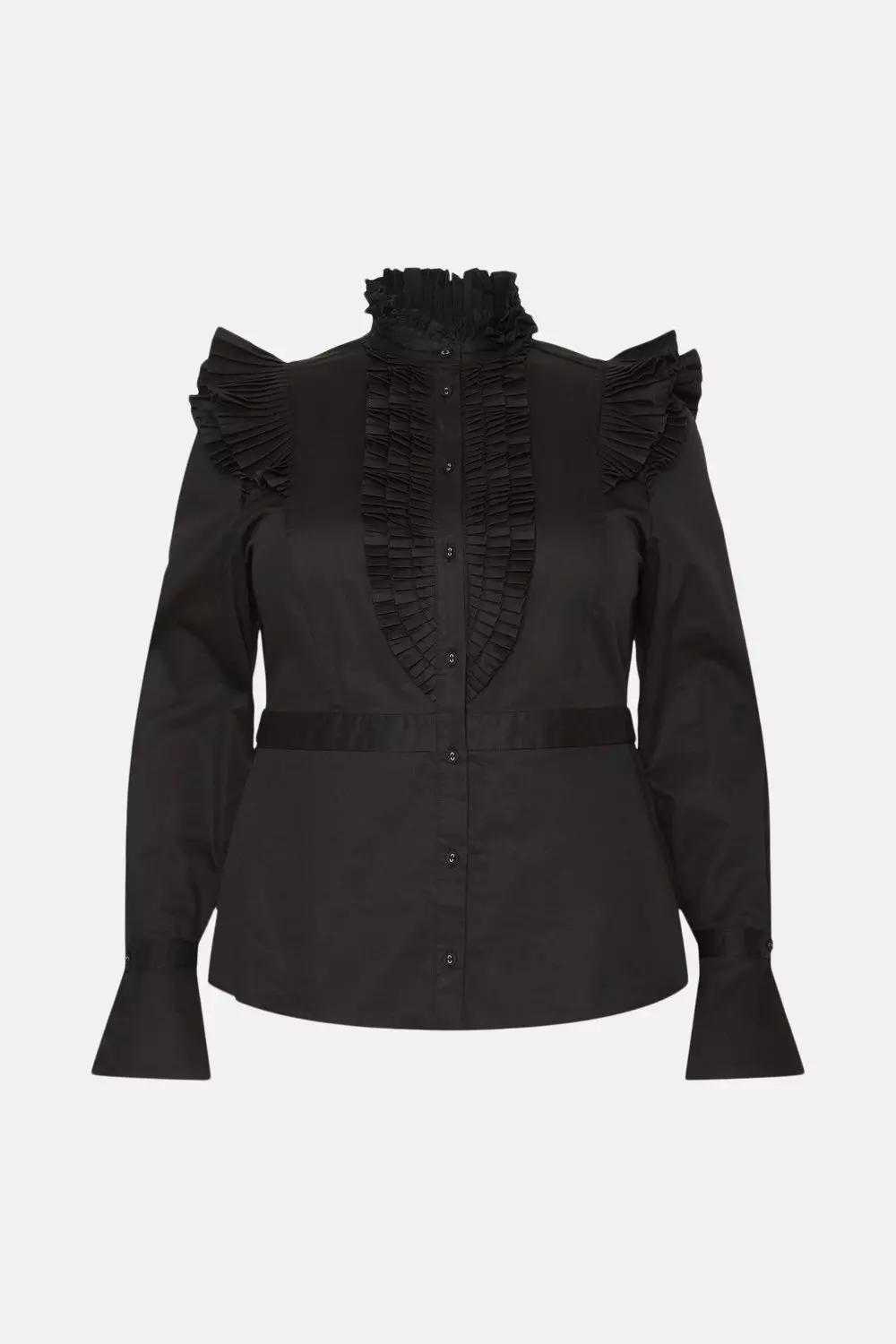 Plus Size Long Sleeve Pleated Ruffle Shirt | Karen Millen