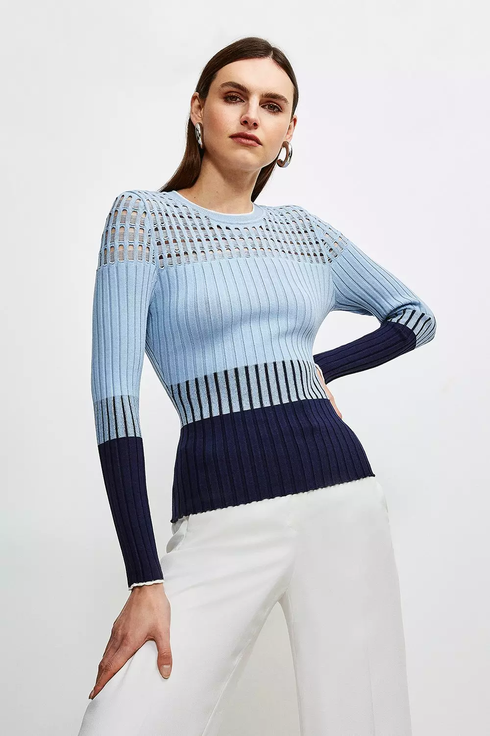 Pointelle Knit Cotton Sweater, 'Color Waves