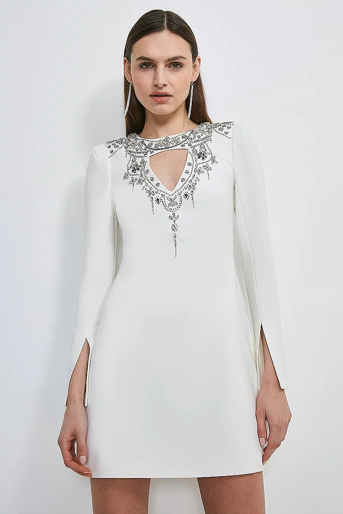 Echt niet kristal Mentor Crystal Embellished Cape Sleeve Dress | Karen Millen