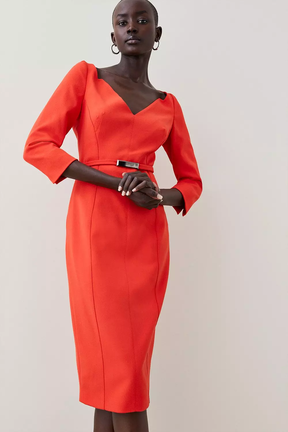 Karen millen red midi dress sale