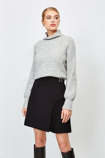 Black Tailored Buckle Detail Pleated Mini Skirt