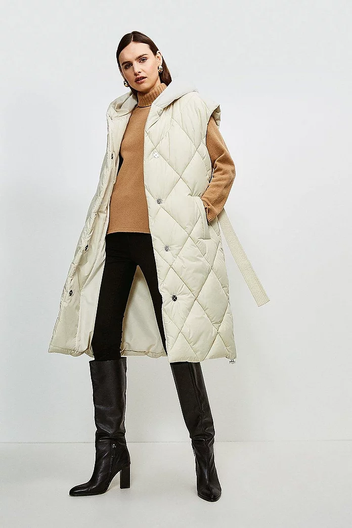 Hooded Longline Quilted Gilet