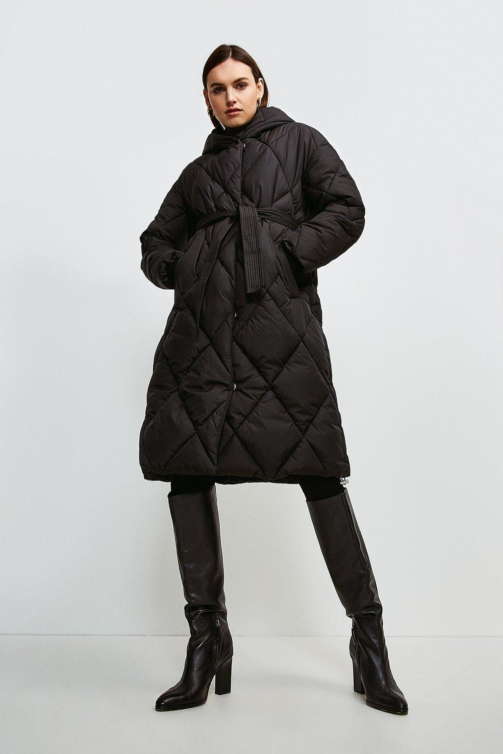 LONGLINE QUILTED COAT - Black