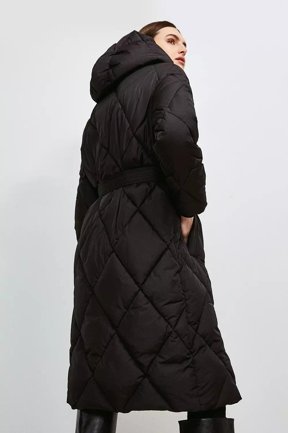 Quilted Hooded Longline Padded Jacket