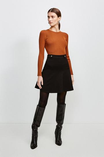 Black Rivet Detail Ponte Mini Skirt