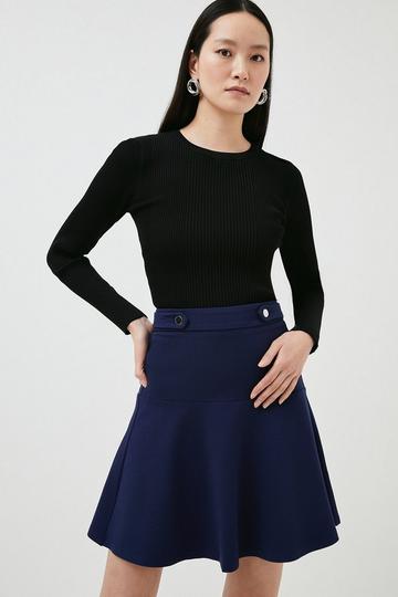 Navy Rivet Detail Ponte Mini Skirt