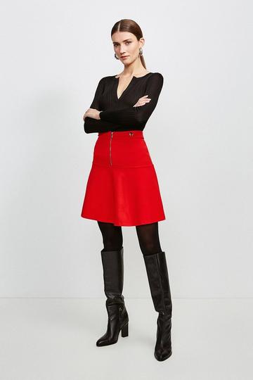 Red Rivet Detail Ponte Mini Skirt