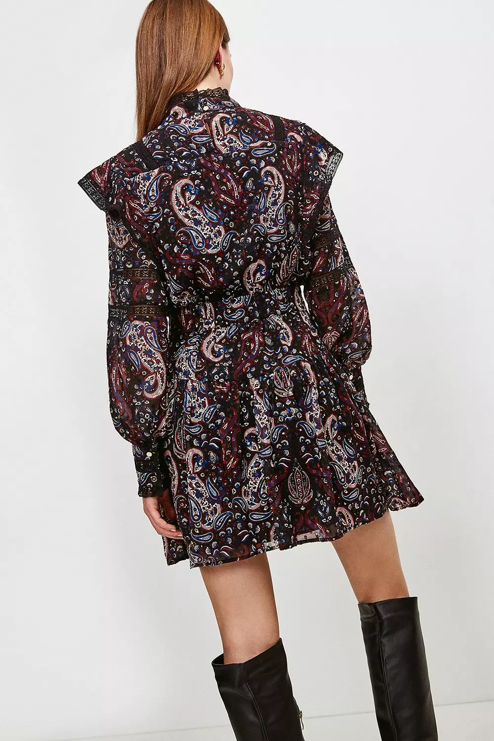 Textured Paisley Print Lace Detail Dress | Karen Millen