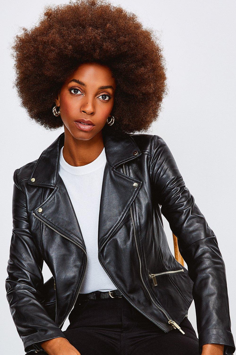 Leather Signature Moto Jacket | Karen Millen