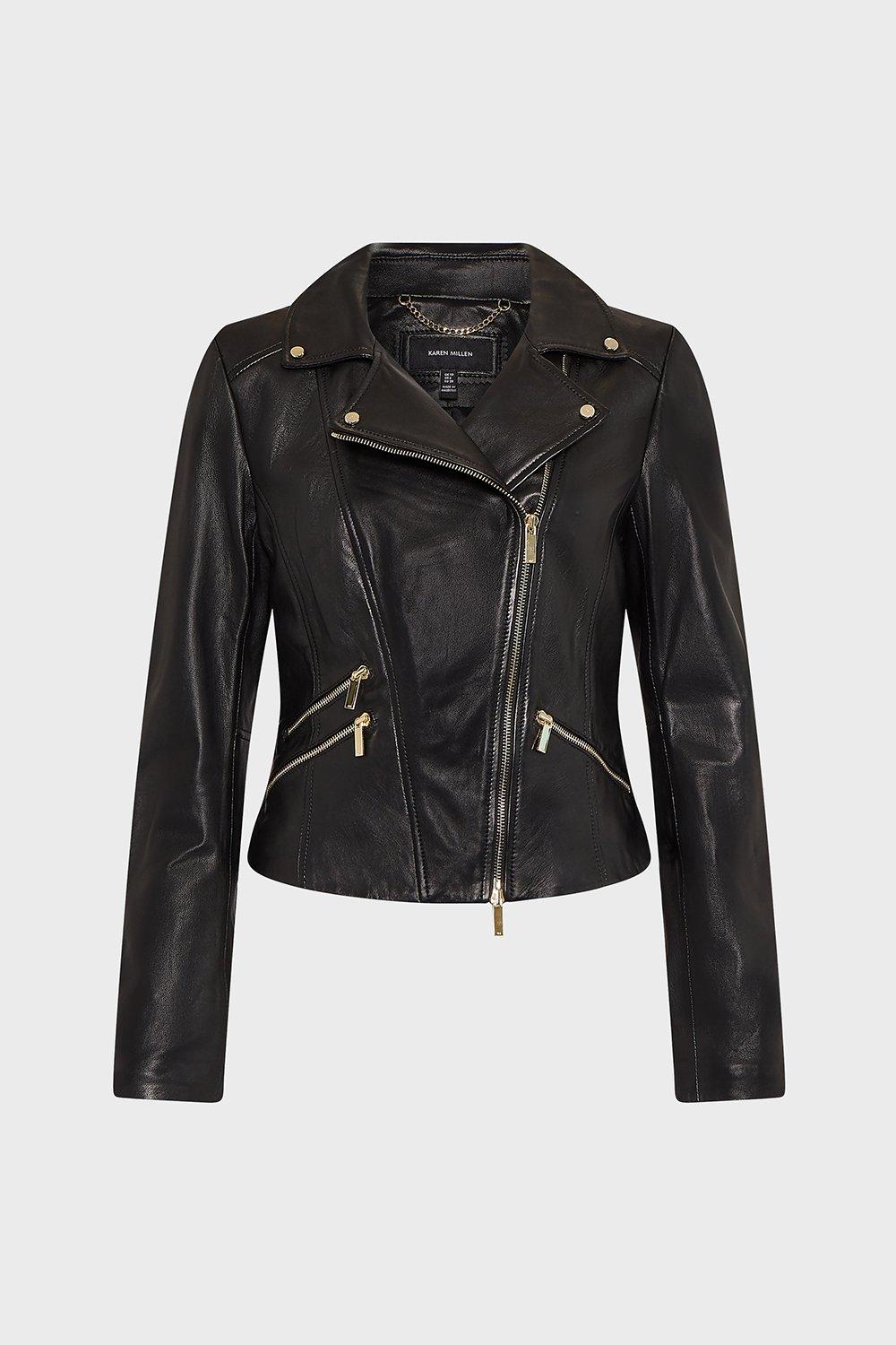 karen millen leather biker jacket black